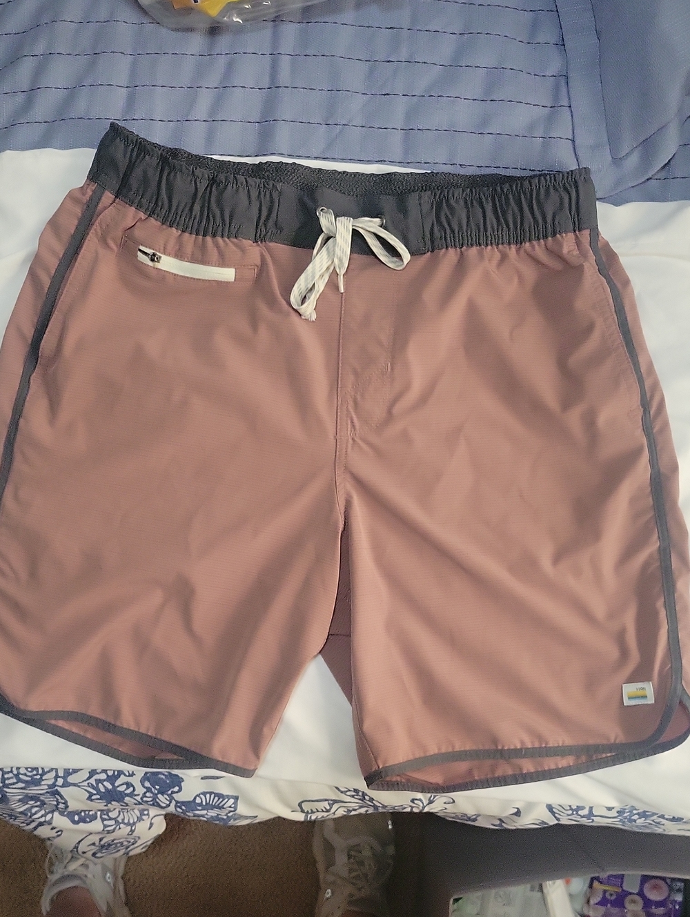 Vuori Dusky Rose Athletic Shorts with Black Waistband